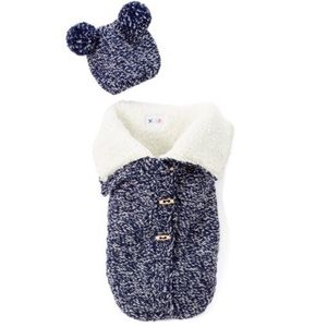 NYGB NWT! Rock Navy Blue Chunky Sherpa Snuggle Sack & Hat Ceoshet Size 0-3